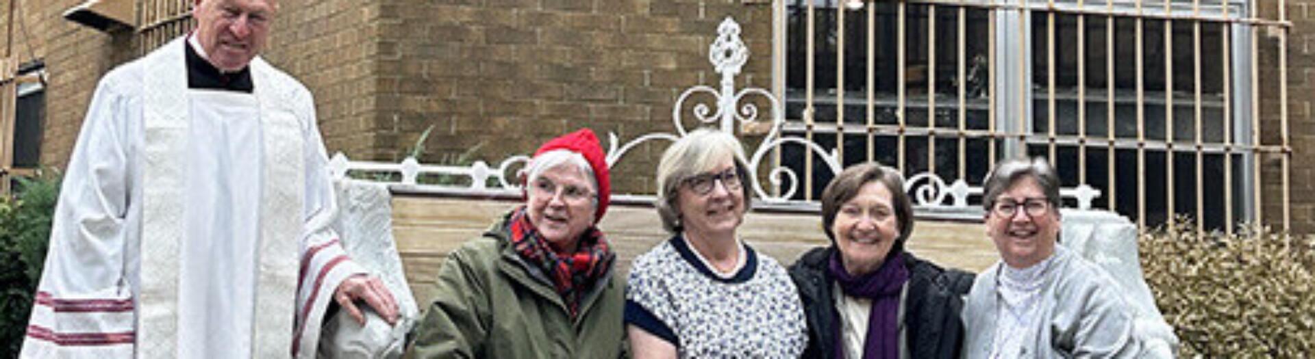 MSCs enjoy the restored bench of Mother Cabrini Slide 10